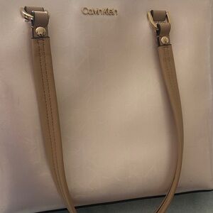 Calvin Klein Beige Embossed Monogram Tote Shoulder Bag